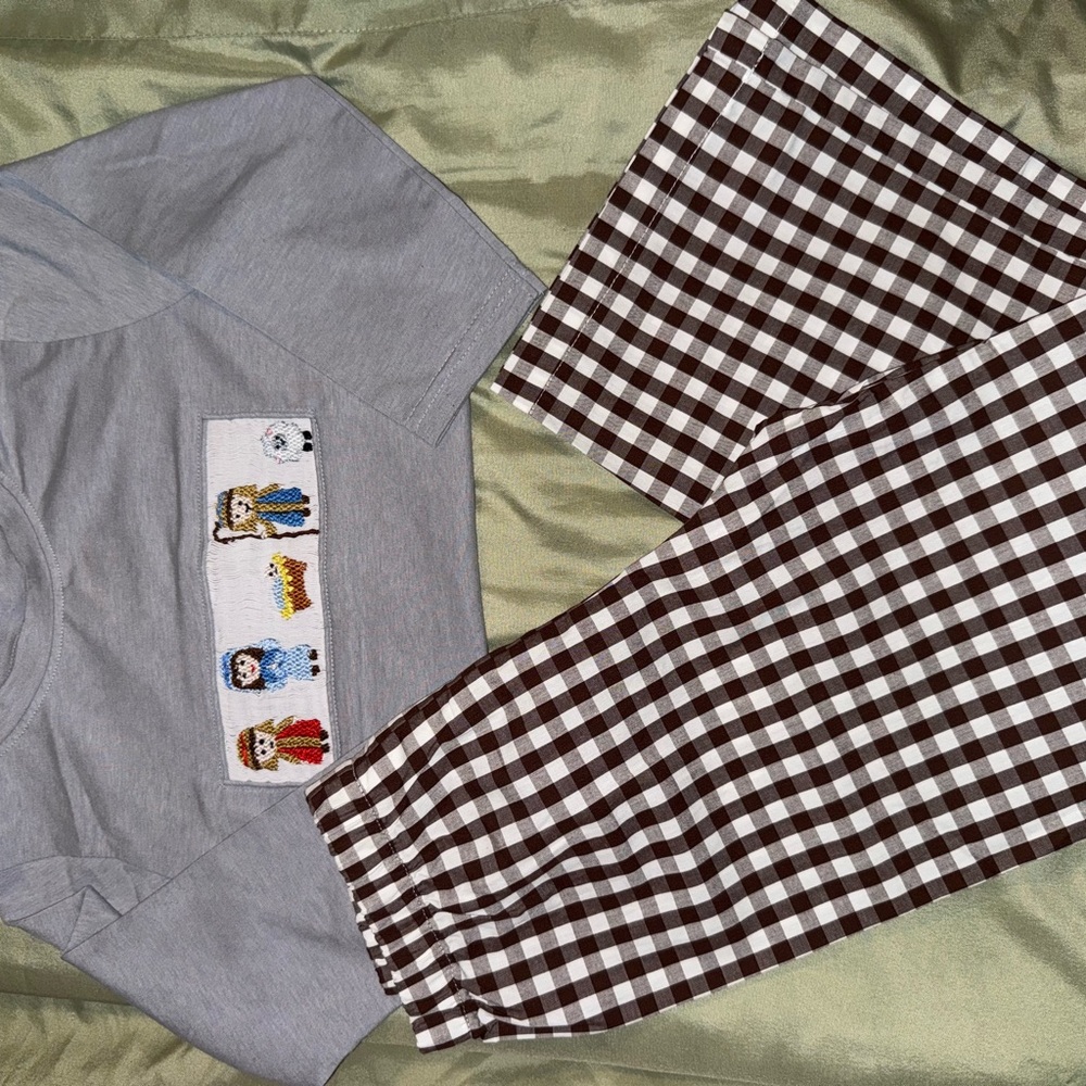 Kids Gray and Brown Checkered  Set